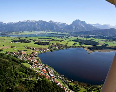 Aerial view over Hopfen am See