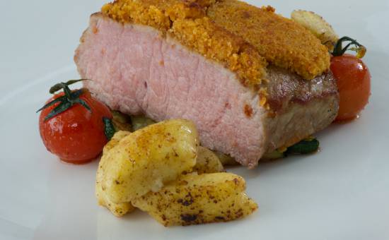 Kalbsrücken auf Gnocci und gebratenen Zucchini